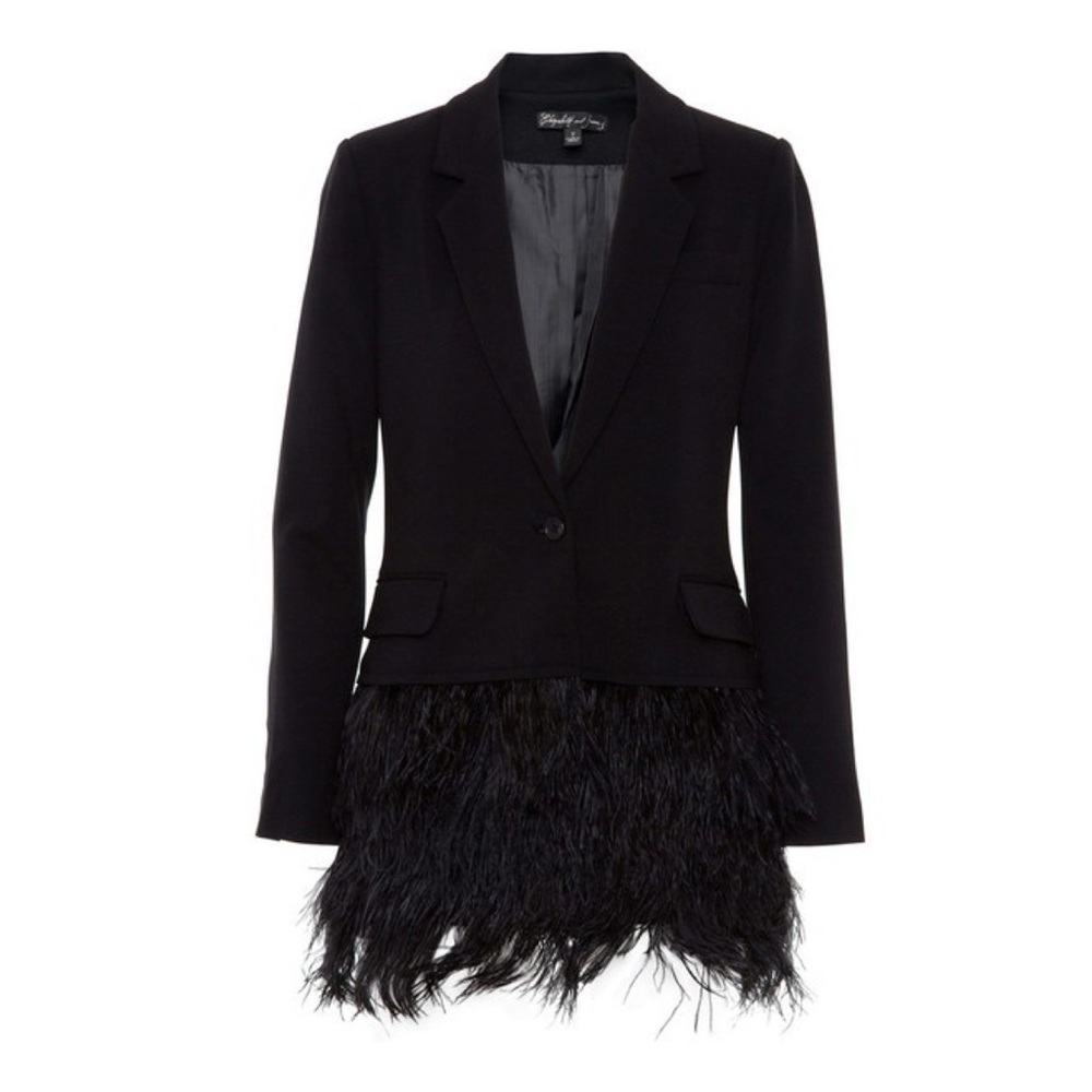 Elizabeth and James Black Ostrich Feather Flight of Fancy Blazer Jacket Sz 8 M